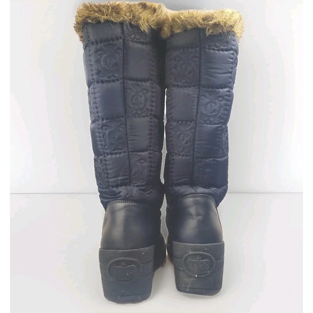 Juicy Couture Snowflurry Women's Boots Size 7 Black Nylon Chocolate‎ Faux Fur